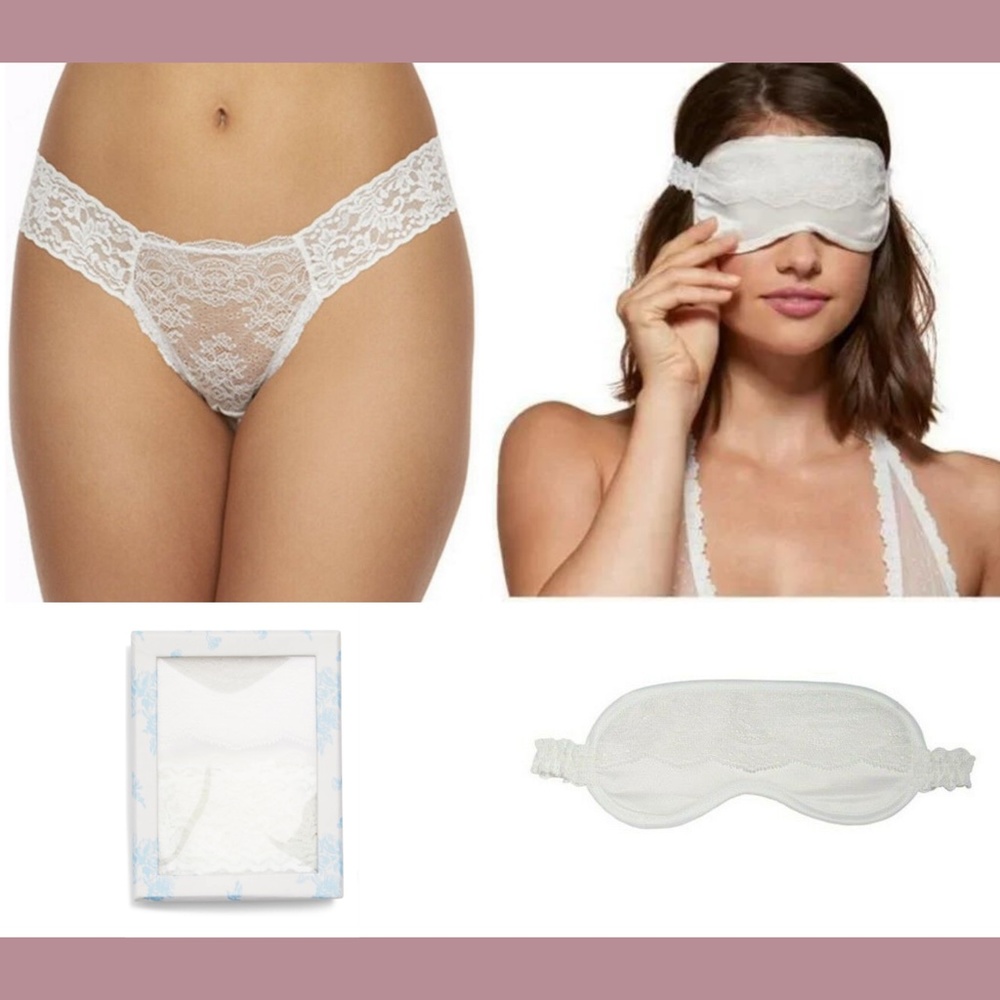 NIB 2PC Hanky Panky Julia Low Rise Diamond Thong + Eye‎ Mask Ivory [ O/S ]